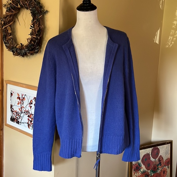 LORD & TAYLOR Size Large Dual Zip 
Super Wool Cashmere Exposed Zip Cardigan Luxe - Picture 3 of 16